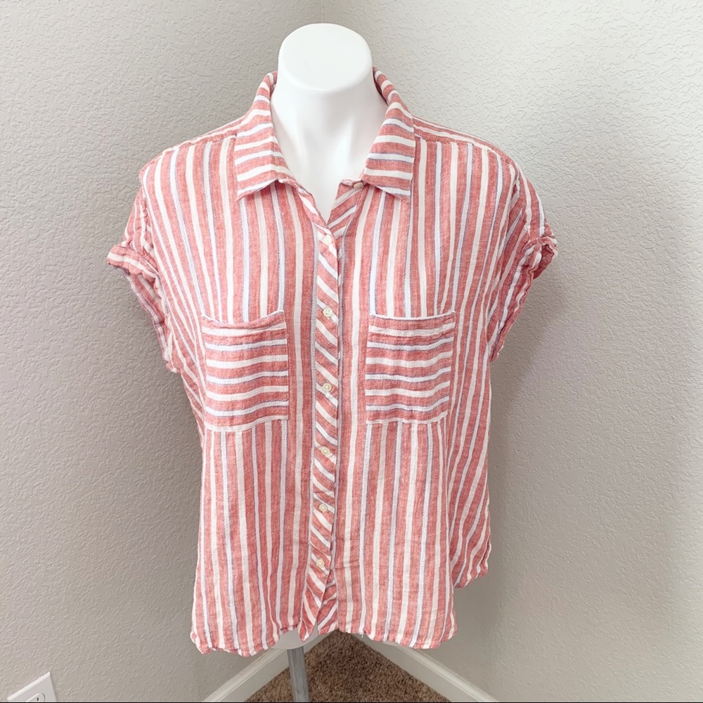 3/$25 Lucky Brand Short Sleeve Striped Button Down